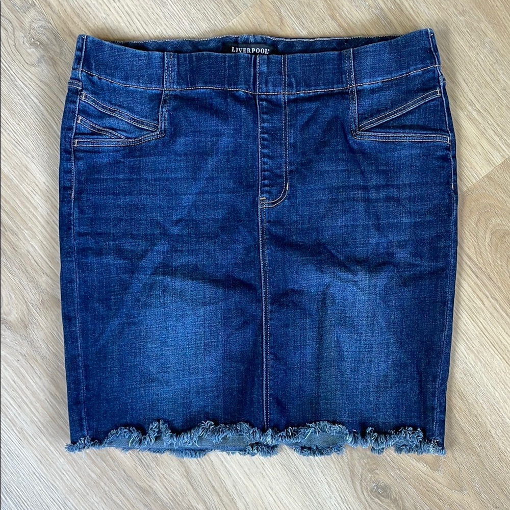 Liverpool Blue Pencil Mini Skirt